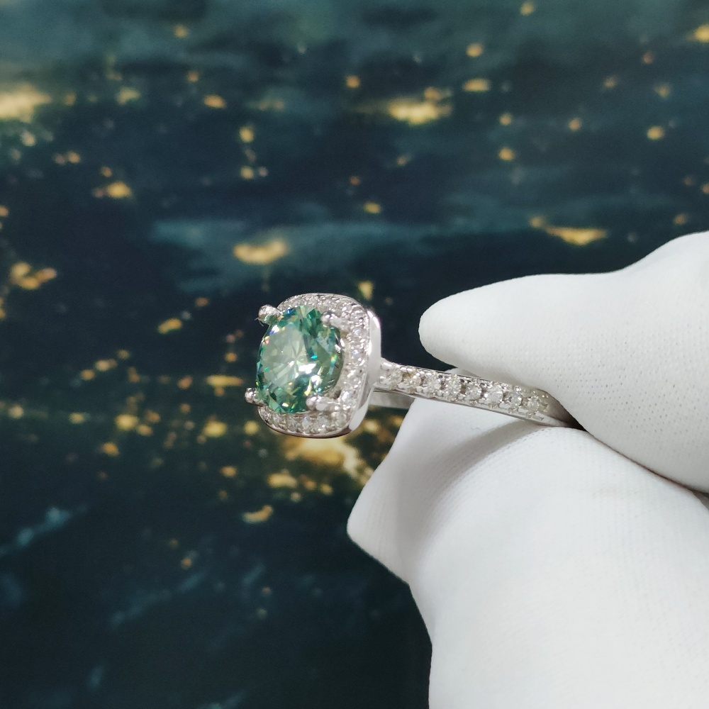 1/2/3 Carat Green Moissanite Square-Shaped Ring, Gift